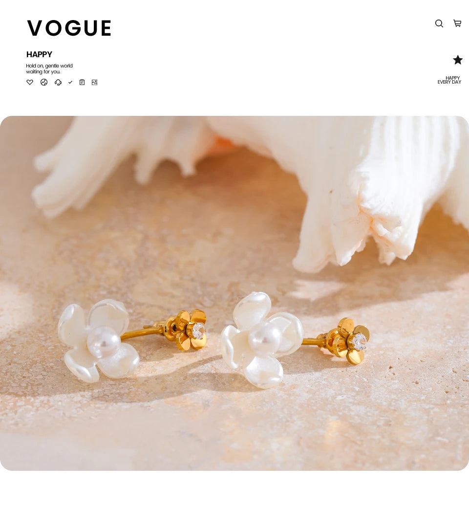 Yhpup Stainless Steel Korean Style 2024 Elegant Simulated Pearls Resin Flower Zircon Golden Stud Earrings Daily Fairy Jewelry