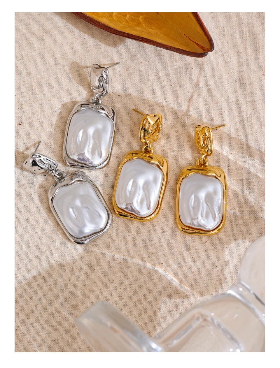 Yhpup Stainless Steel Baroque Imitation Pearls Square Drop Earrings for Women Tarnish Resistant Daily Korean Fashion Jewelry