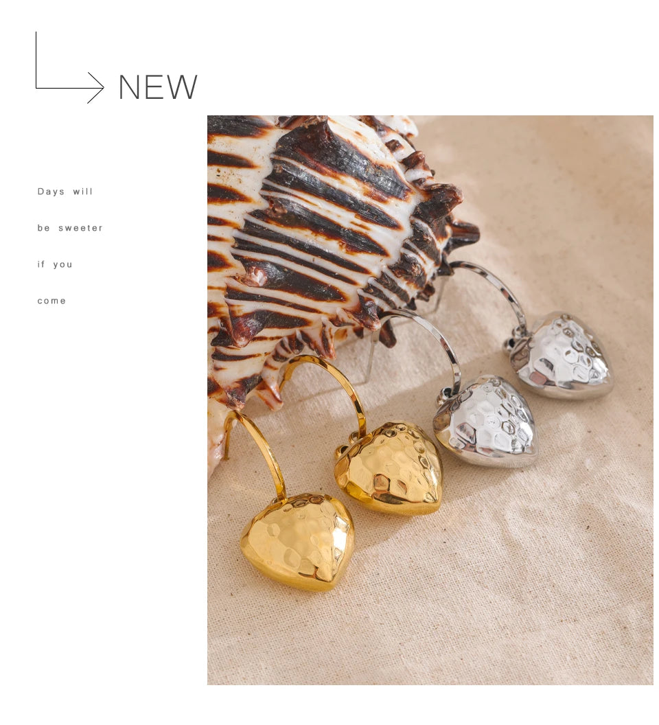 Yhpup 316L Stainless Steel Heart Hollow Love Hammer Drop Earrings for Women Anti Allergic Metal Comfortable Charm Daily Jewelry