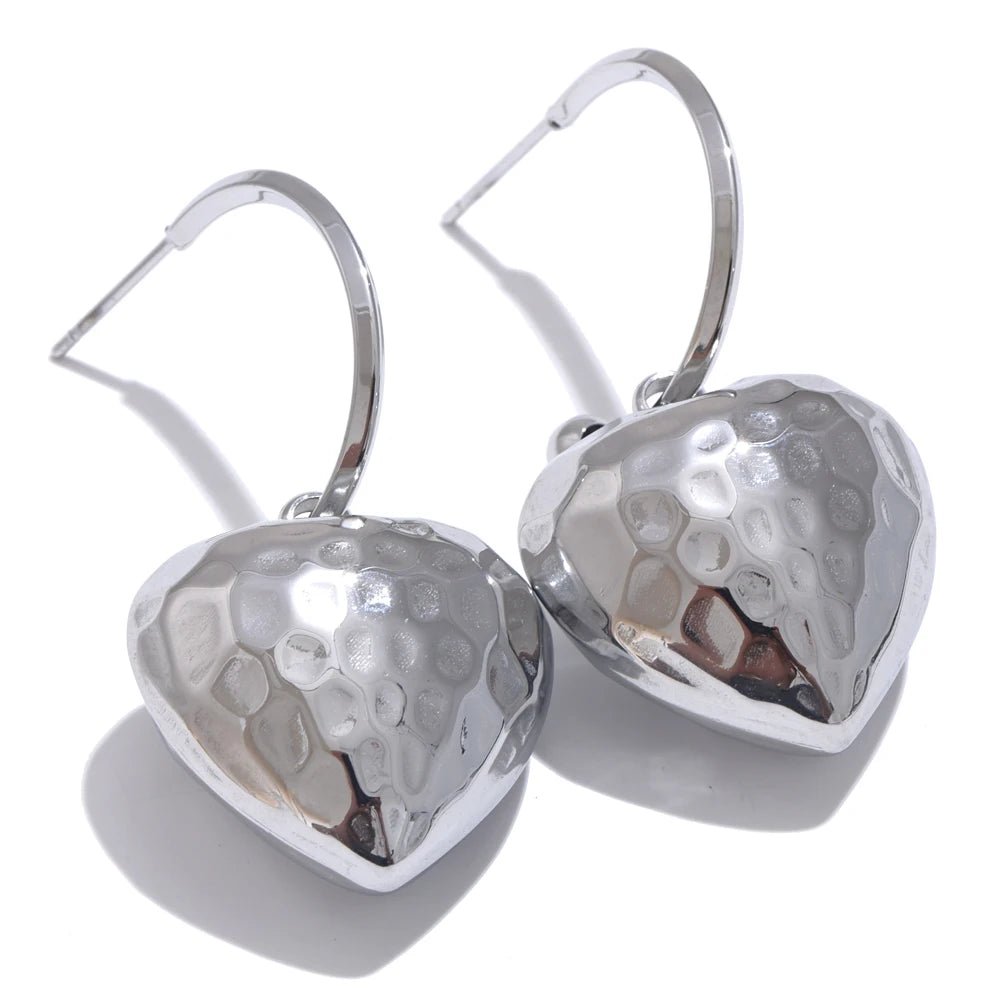 Yhpup 316L Stainless Steel Heart Hollow Love Hammer Drop Earrings for Women Anti Allergic Metal Comfortable Charm Daily Jewelry