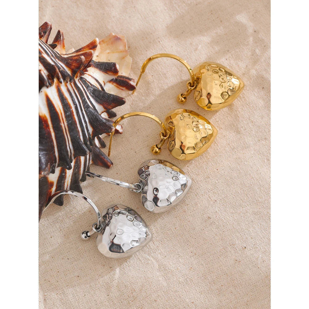 Yhpup 316L Stainless Steel Heart Hollow Love Hammer Drop Earrings for Women Anti Allergic Metal Comfortable Charm Daily Jewelry
