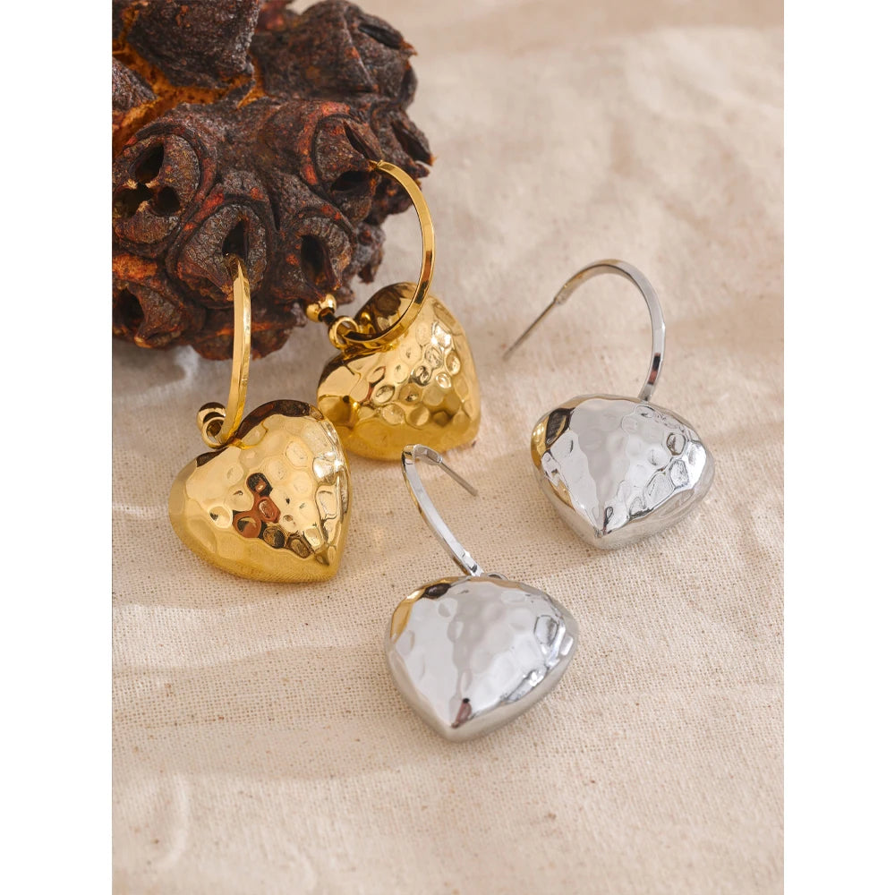 Yhpup 316L Stainless Steel Heart Hollow Love Hammer Drop Earrings for Women Anti Allergic Metal Comfortable Charm Daily Jewelry