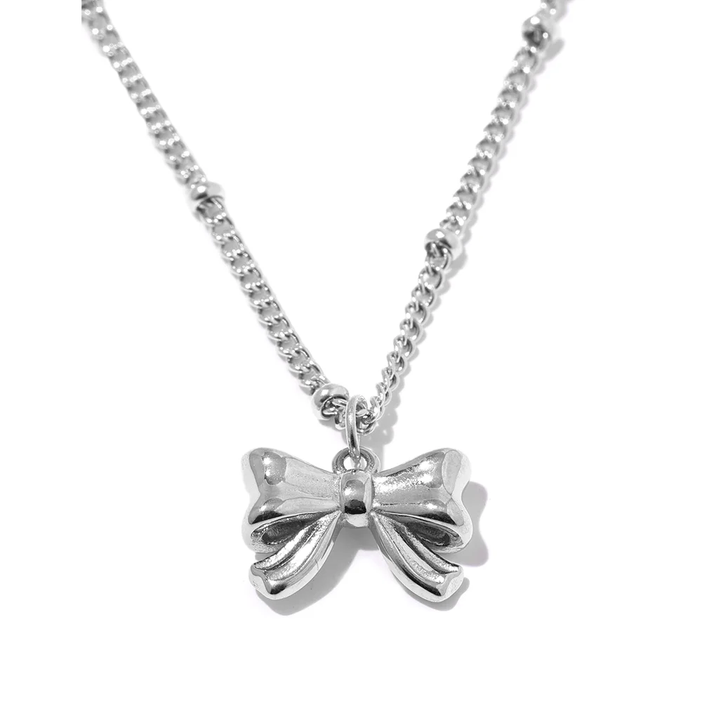 Yhpup Fashion Women's Stainless Steel Bowknot Popular Daily Necklace Pendant 18K Gold PVD Plated Elegant Jewelry Ornaments Gift