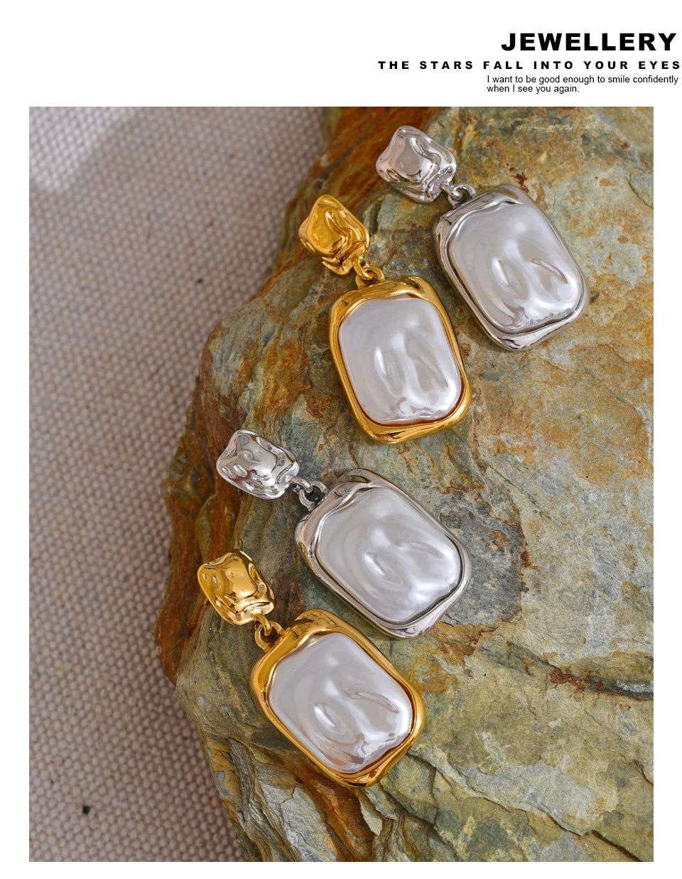 Yhpup Stainless Steel Baroque Imitation Pearls Square Drop Earrings for Women Tarnish Resistant Daily Korean Fashion Jewelry