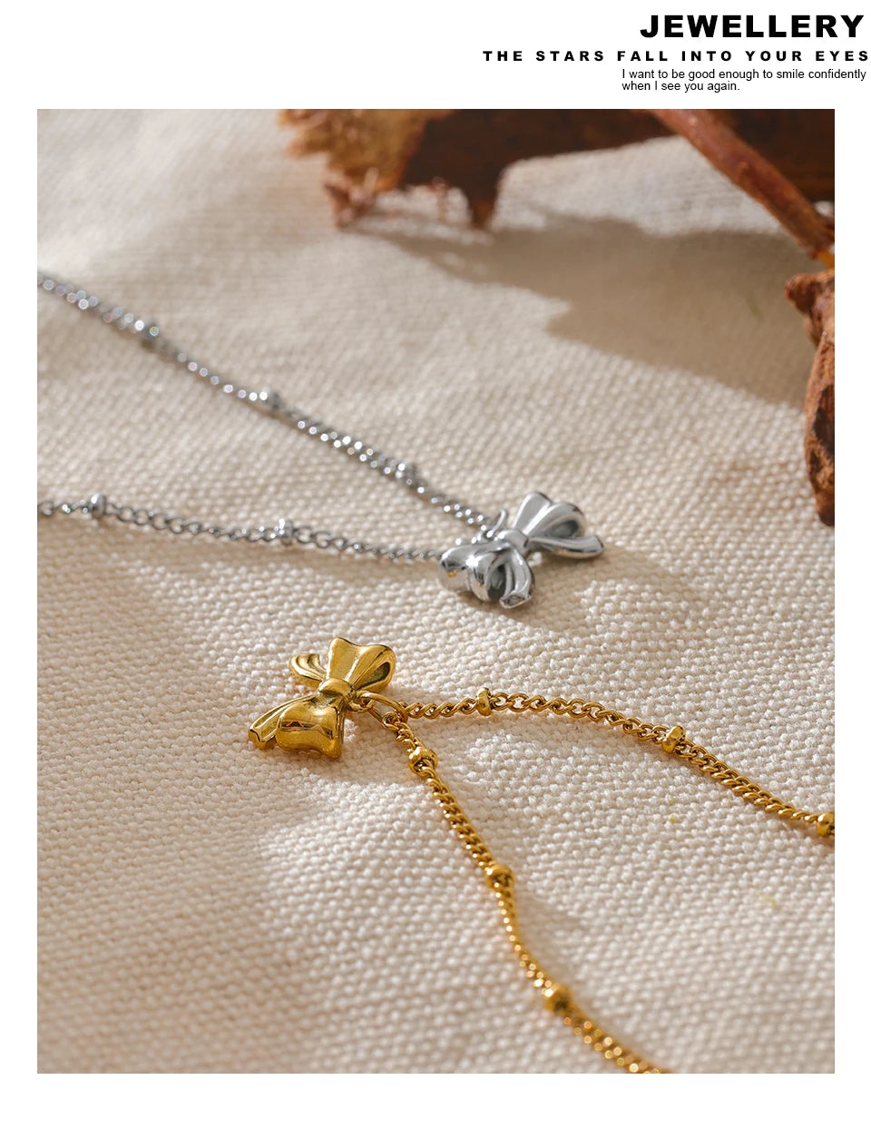 Yhpup Fashion Women's Stainless Steel Bowknot Popular Daily Necklace Pendant 18K Gold PVD Plated Elegant Jewelry Ornaments Gift