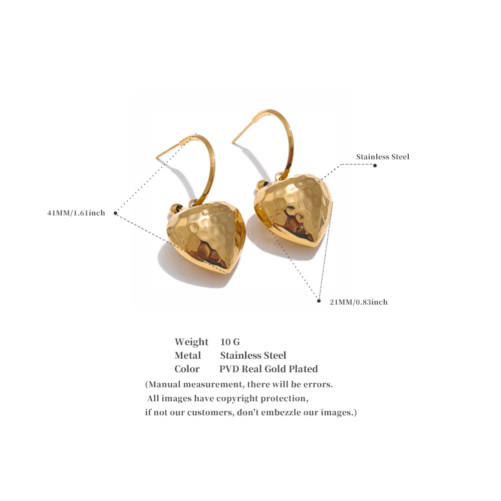 Yhpup 316L Stainless Steel Heart Hollow Love Hammer Drop Earrings for Women Anti Allergic Metal Comfortable Charm Daily Jewelry