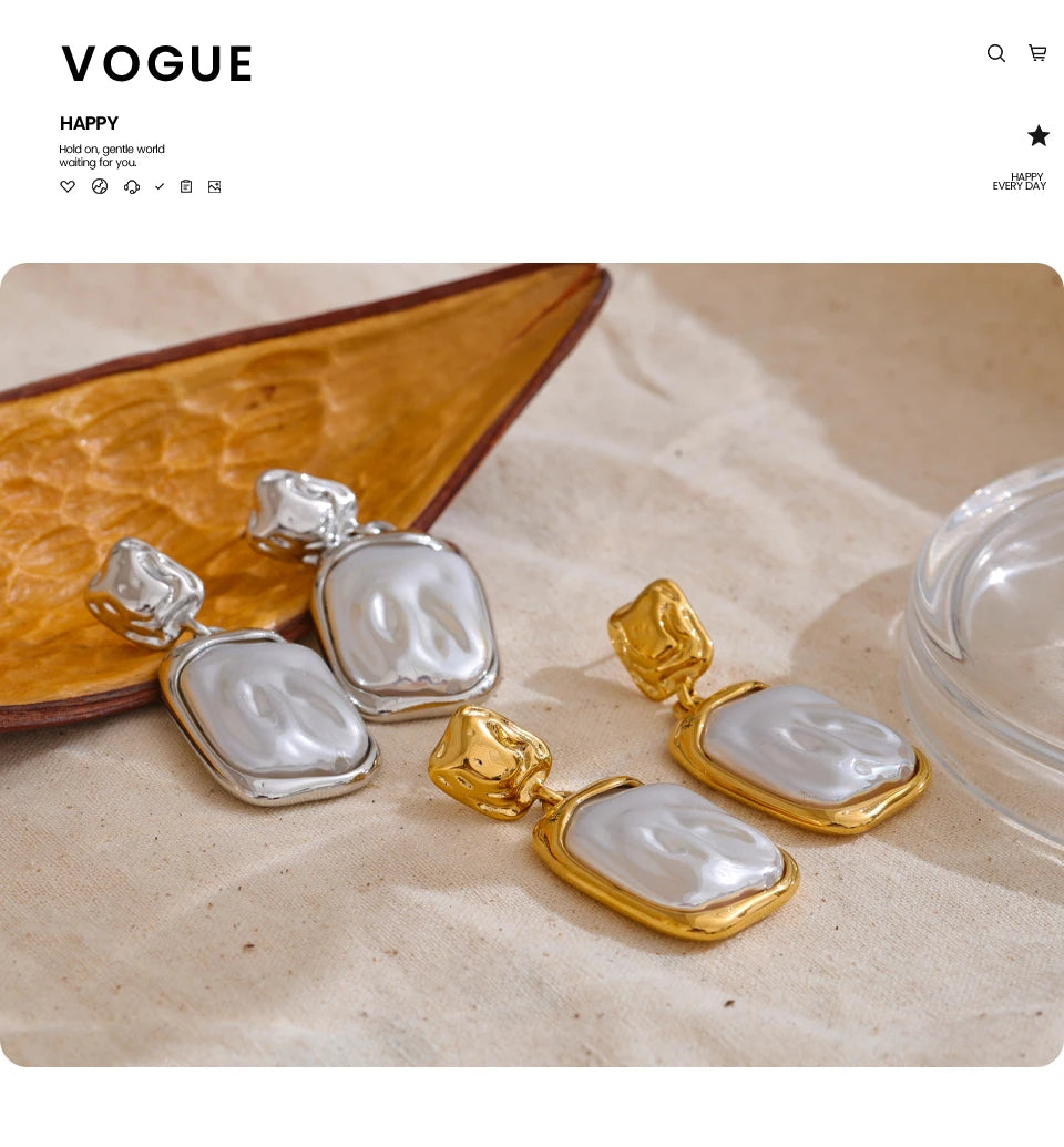 Yhpup Stainless Steel Baroque Imitation Pearls Square Drop Earrings for Women Tarnish Resistant Daily Korean Fashion Jewelry