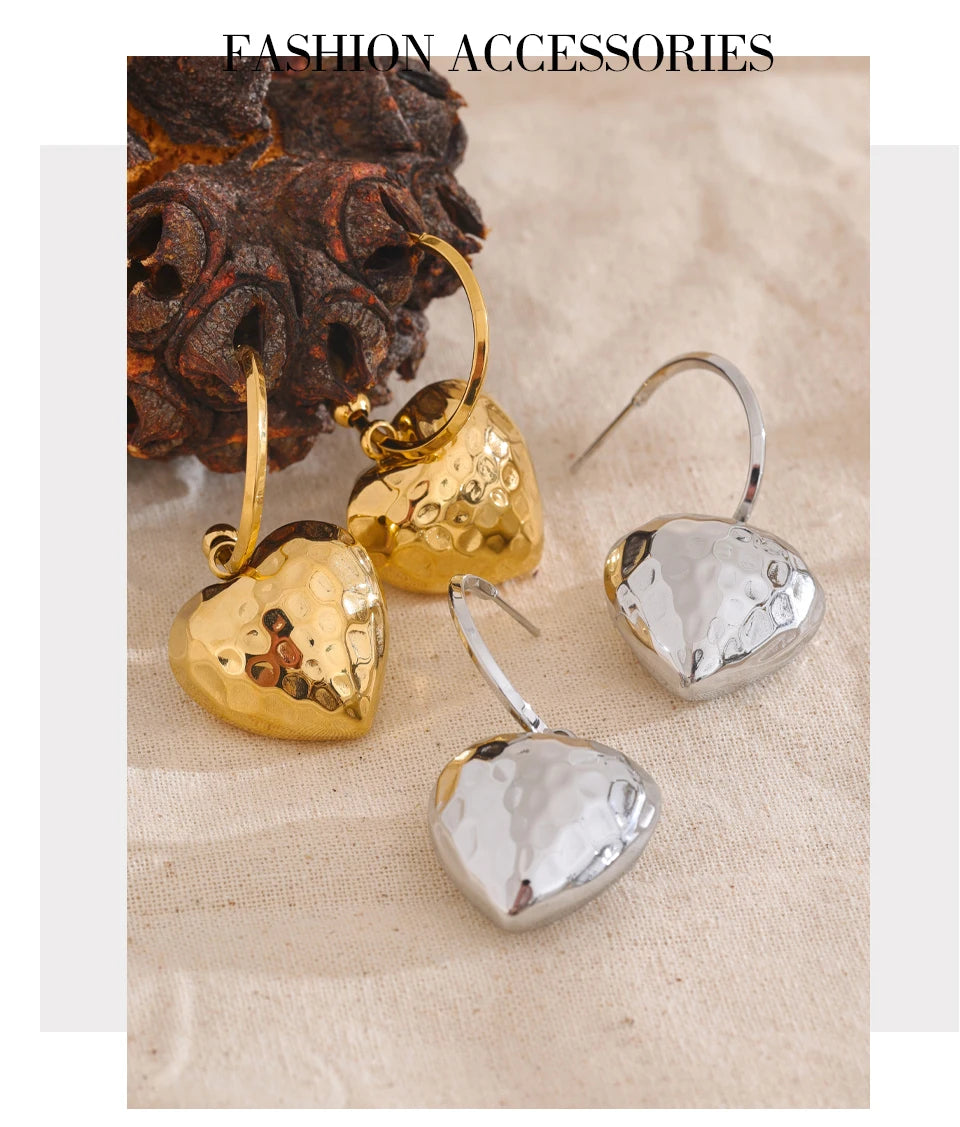 Yhpup 316L Stainless Steel Heart Hollow Love Hammer Drop Earrings for Women Anti Allergic Metal Comfortable Charm Daily Jewelry