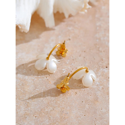 Yhpup Stainless Steel Korean Style 2024 Elegant Simulated Pearls Resin Flower Zircon Golden Stud Earrings Daily Fairy Jewelry