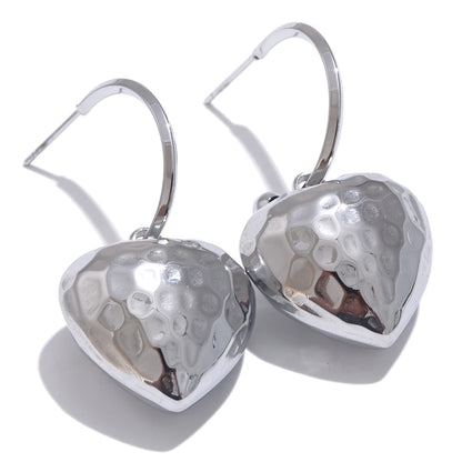 Yhpup 316L Stainless Steel Heart Hollow Love Hammer Drop Earrings for Women Anti Allergic Metal Comfortable Charm Daily Jewelry