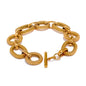 Yhpup 316L Stainless Steel Metal Texture Oval Chain Bracelet Bangle Men Women 18K PVD Plated Toggle-Clasps Statement Jewelry