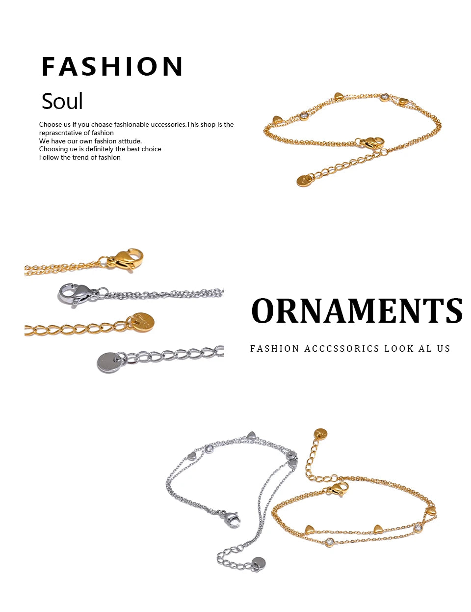 Yhpup Delicate Chain Heart Zircon Double Layer Stacking Bracelet Bangle Chic Summer 2024 Stainless Steel Waterproof Jewelry Gift