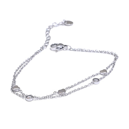 Yhpup Delicate Chain Heart Zircon Double Layer Stacking Bracelet Bangle Chic Summer 2024 Stainless Steel Waterproof Jewelry Gift