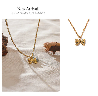 Yhpup Fashion Women's Stainless Steel Bowknot Popular Daily Necklace Pendant 18K Gold PVD Plated Elegant Jewelry Ornaments Gift