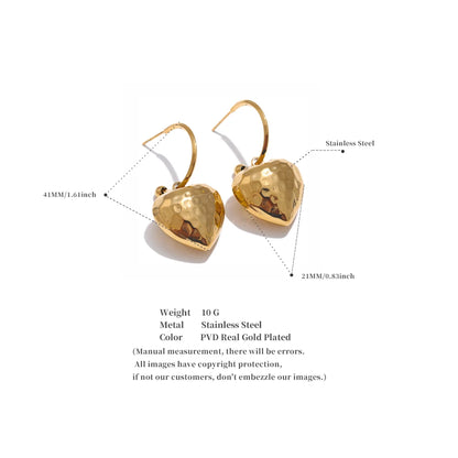 Yhpup 316L Stainless Steel Heart Hollow Love Hammer Drop Earrings for Women Anti Allergic Metal Comfortable Charm Daily Jewelry